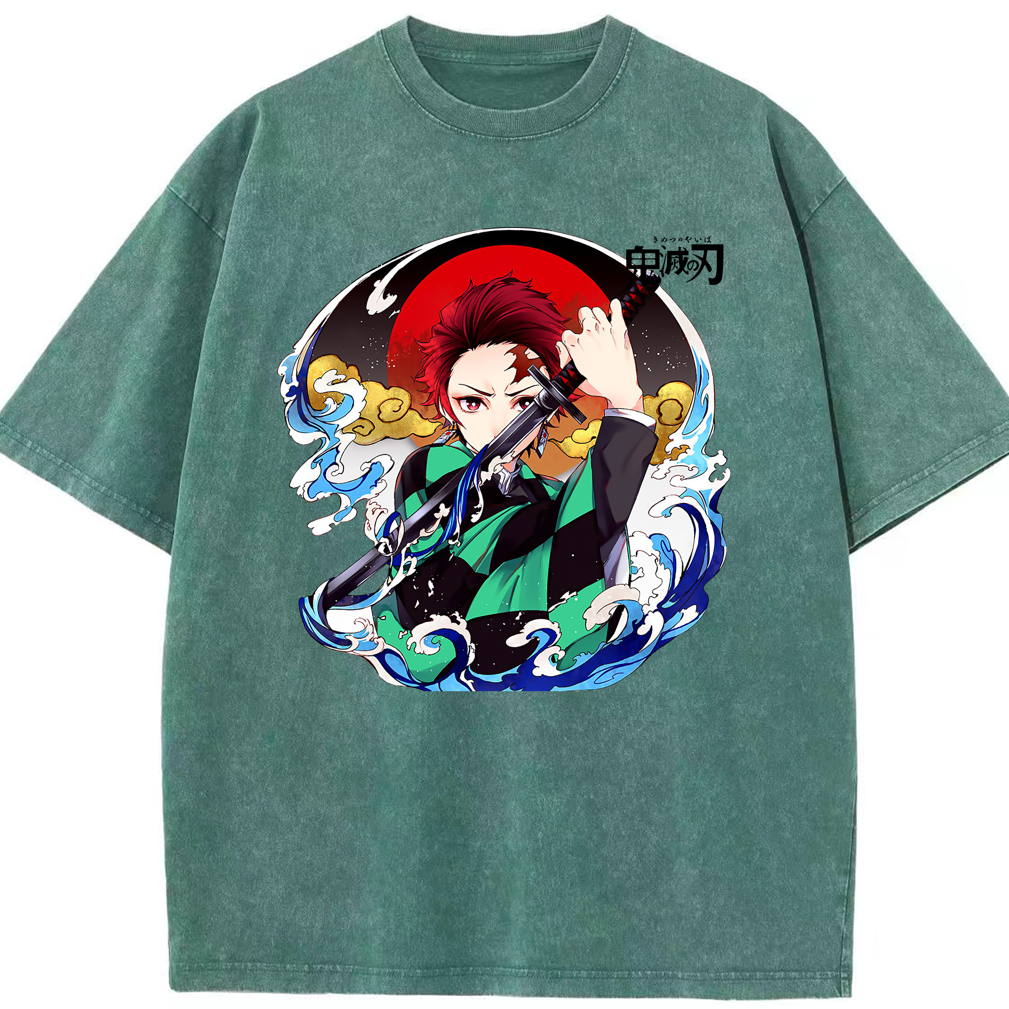 （画像用） 鬼滅の刃 竈門 炭治郎／かまど たんじろう Kamado Tanjirou 綿100% ヴィンテージ風 半袖Tシャツ（フロントプリント）